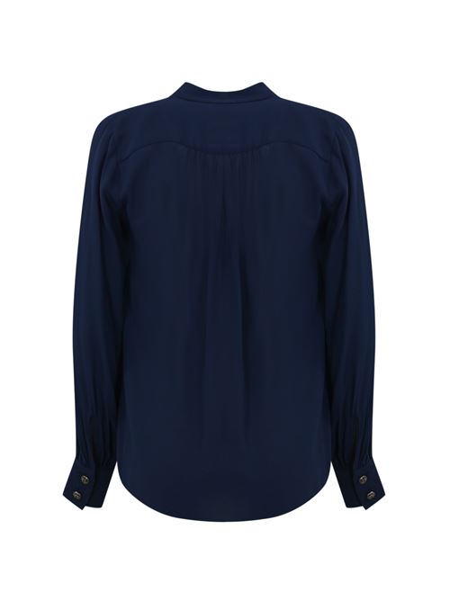 Blusa in georgette navy blue con pattern a righe Elisabetta Franchi | CA07046E2B75